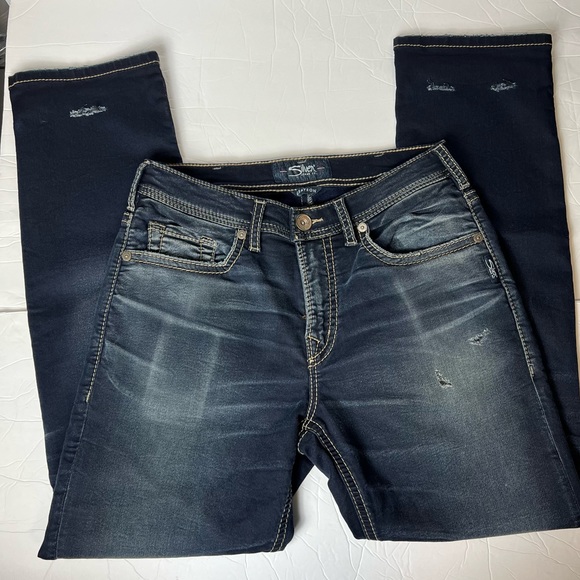 Silver Mens Jean Grayson Easy Fit Straight Leg Distressed Denim Size 32 Mens - Picture 3 of 11